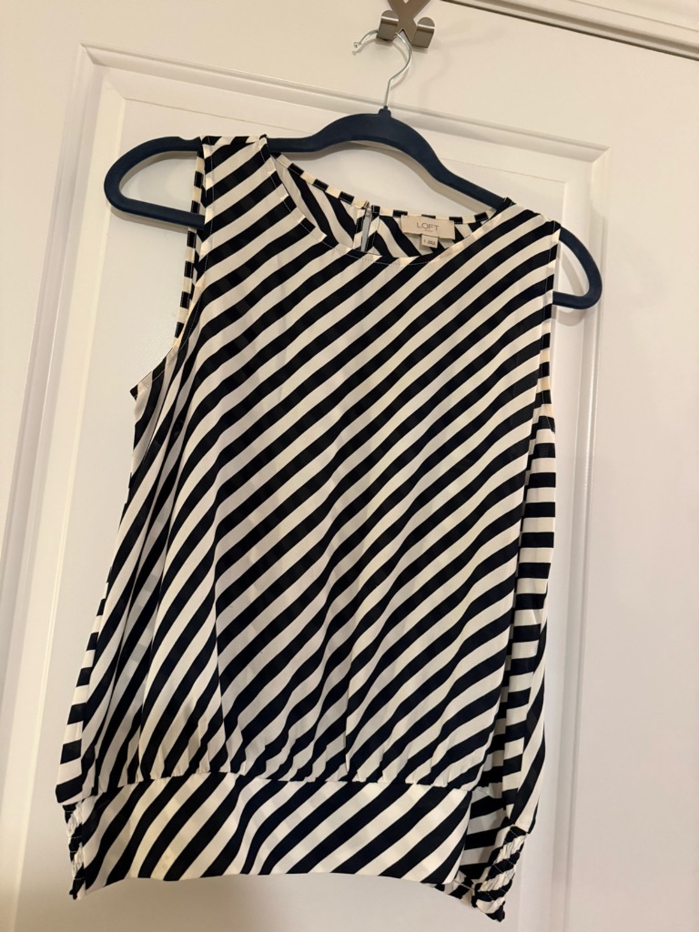 LOFT Navy and White Diagonal Stripe Sleeveless Top